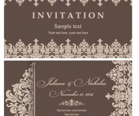 Decorative pattern wedding invitation cards vector set 05