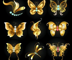 Diamond and golden butterflies vector material