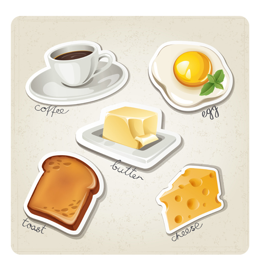 Different breakfast food vector icons material 01