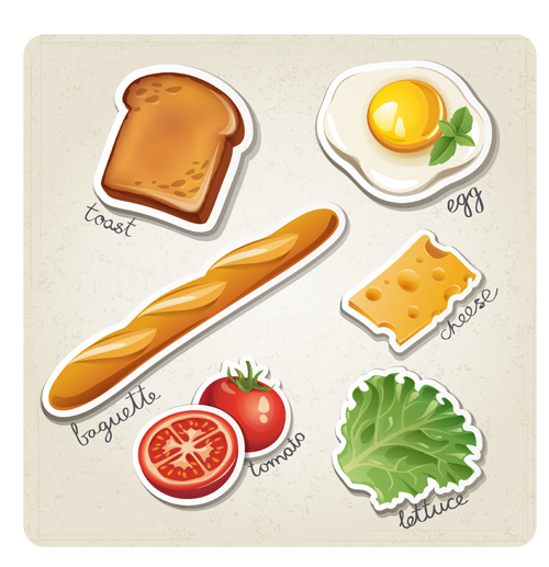 Different breakfast food vector icons material 02
