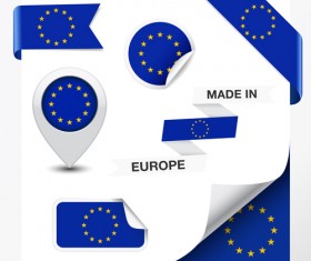 Different countries flag sticker with ribbon vector 07