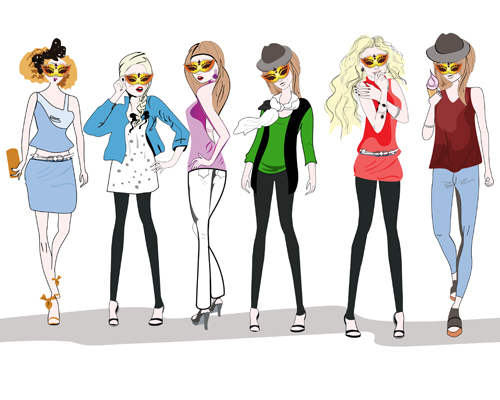 Different fashion girls design graphics vector