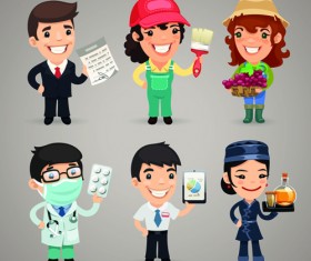 Different occupations cartoon characters vector material 02
