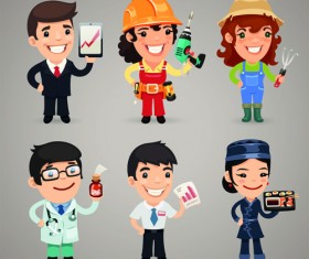 Different occupations cartoon characters vector material 03