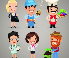 Different occupations cartoon characters vector material 05