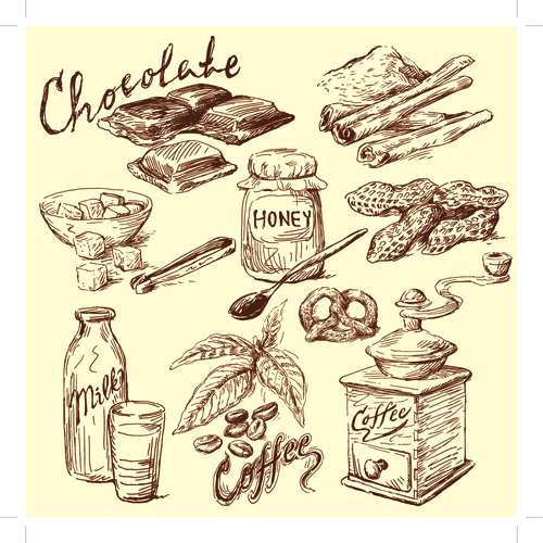Drawing foods retro illustrations vector 05
