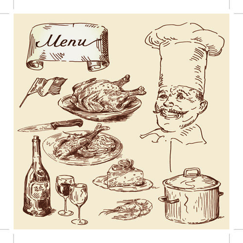 Drawing foods retro illustrations vector 06