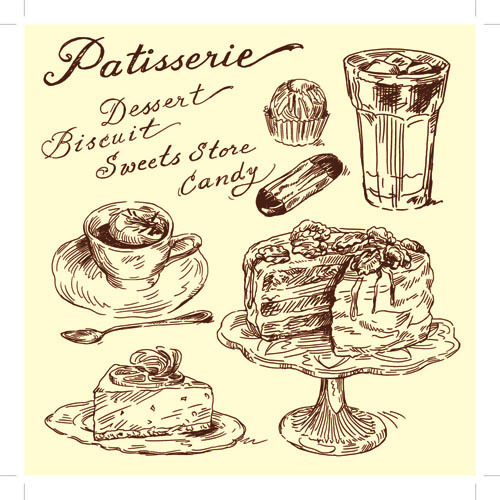 Drawing foods retro illustrations vector 08