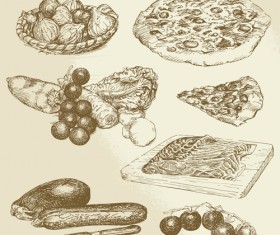 Drawing foods retro illustrations vector 12