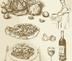 Drawing foods retro illustrations vector 13