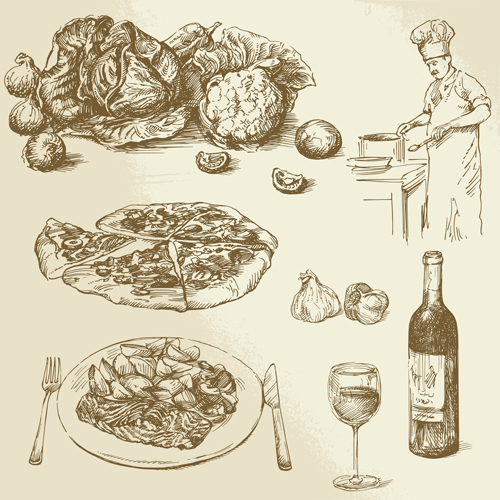 Drawing foods retro illustrations vector 13