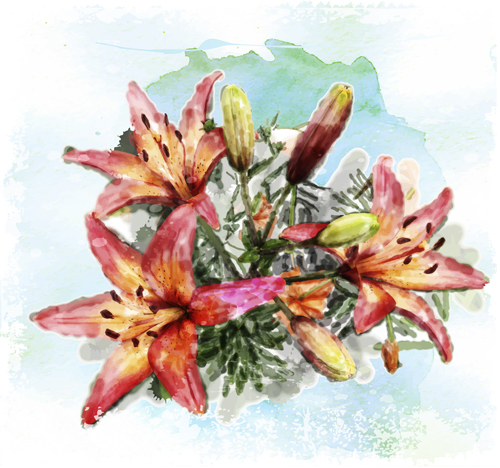 Drawn watercolor flower art background vector set 01