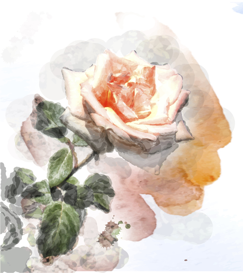 Drawn watercolor flower art background vector set 03