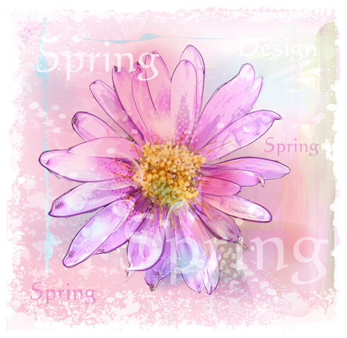 Drawn watercolor flower art background vector set 04