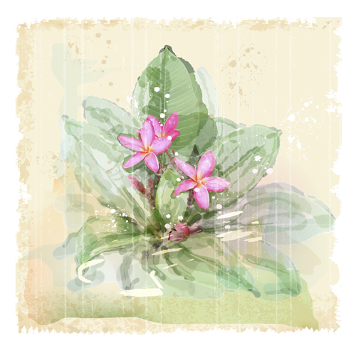 Drawn watercolor flower art background vector set 05