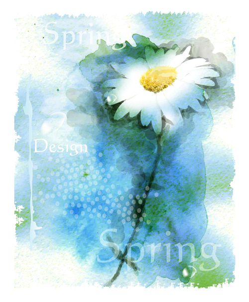 Drawn watercolor flower art background vector set 06