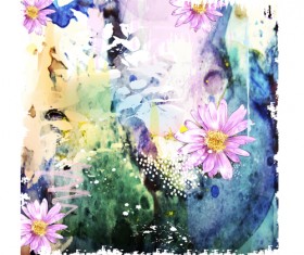 Drawn watercolor flower art background vector set 08