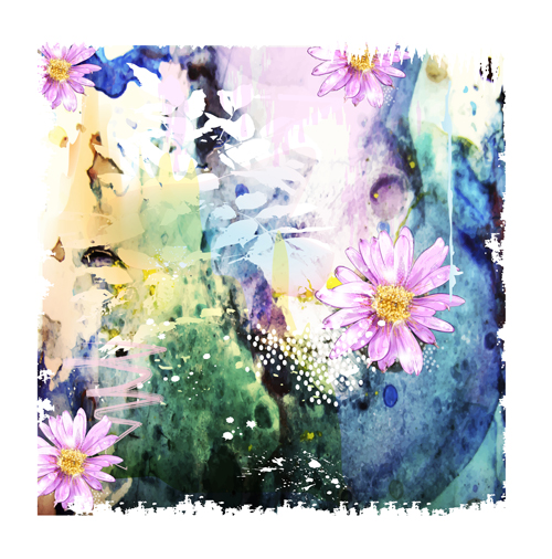 Drawn watercolor flower art background vector set 08