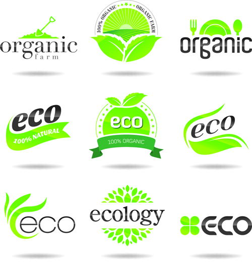 Eco with natural logos and labels vector 02