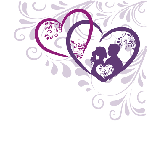 Elegant heart with floral background vector 05