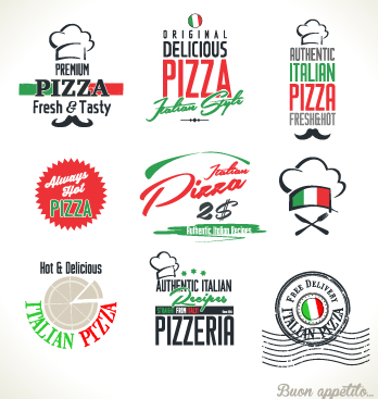 Exquisite pizza logos design vector material 01