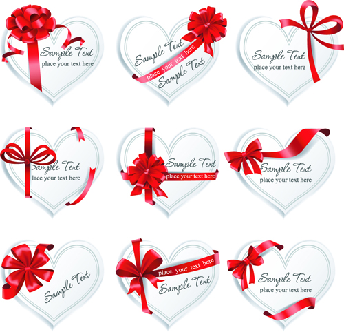 Exquisite ribbon bow gift cards vector set 03