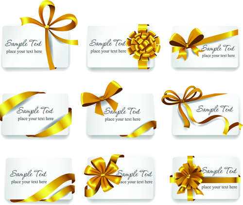 Exquisite ribbon bow gift cards vector set 04