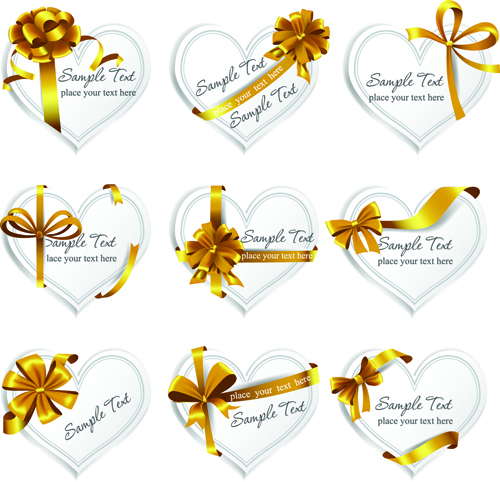 Exquisite ribbon bow gift cards vector set 05