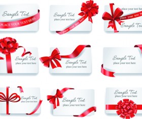 Exquisite ribbon bow gift cards vector set 06
