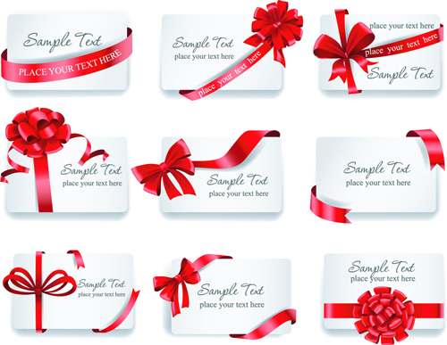 Exquisite ribbon bow gift cards vector set 06