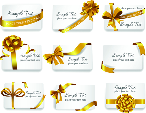 Exquisite ribbon bow gift cards vector set 07