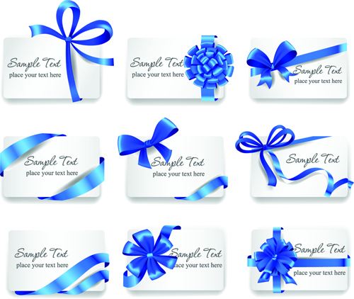 Exquisite ribbon bow gift cards vector set 08