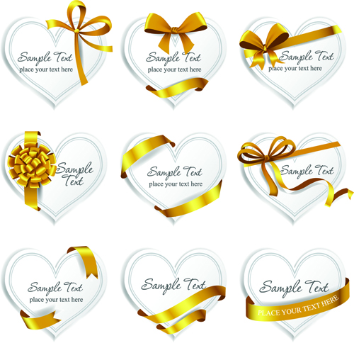 Exquisite ribbon bow gift cards vector set 09
