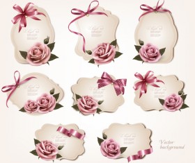 Exquisite ribbon bow gift cards vector set 11