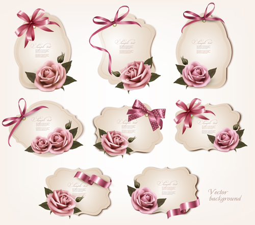Exquisite ribbon bow gift cards vector set 11