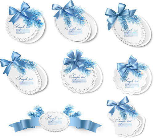 Exquisite ribbon bow gift cards vector set 12