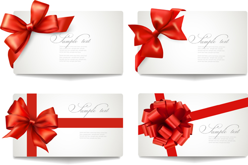 Exquisite ribbon bow gift cards vector set 13
