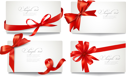Exquisite ribbon bow gift cards vector set 14