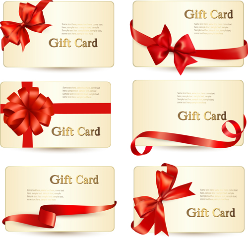 Exquisite ribbon bow gift cards vector set 20