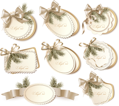 Exquisite ribbon bow gift cards vector set 21