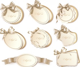 Exquisite ribbon bow gift cards vector set 22