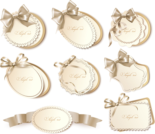Exquisite ribbon bow gift cards vector set 22
