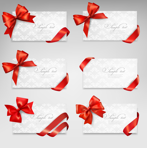 Exquisite ribbon bow gift cards vector set 26