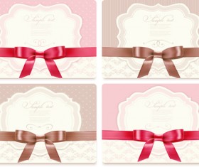Exquisite ribbon bow gift cards vector set 27