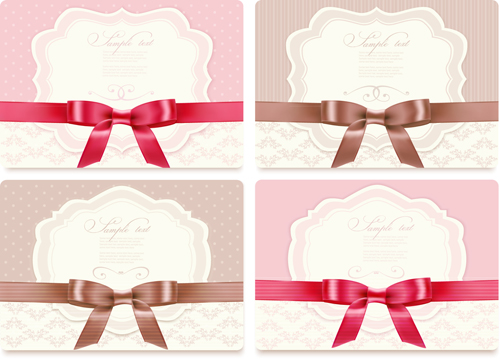 Exquisite ribbon bow gift cards vector set 27