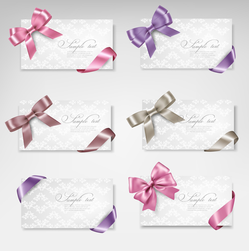 Exquisite ribbon bow gift cards vector set 28