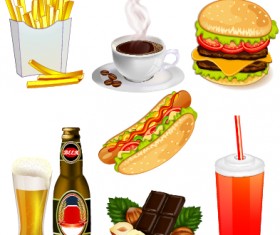 Fast food elements icons vector set
