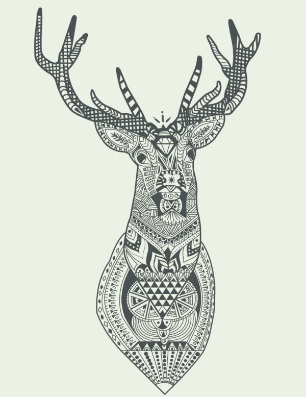 Floral deer head vector graphics