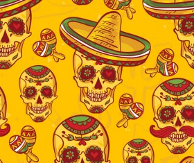 Floral skulls seamless pattern vector set 03