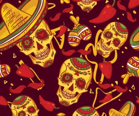 Floral skulls seamless pattern vector set 04